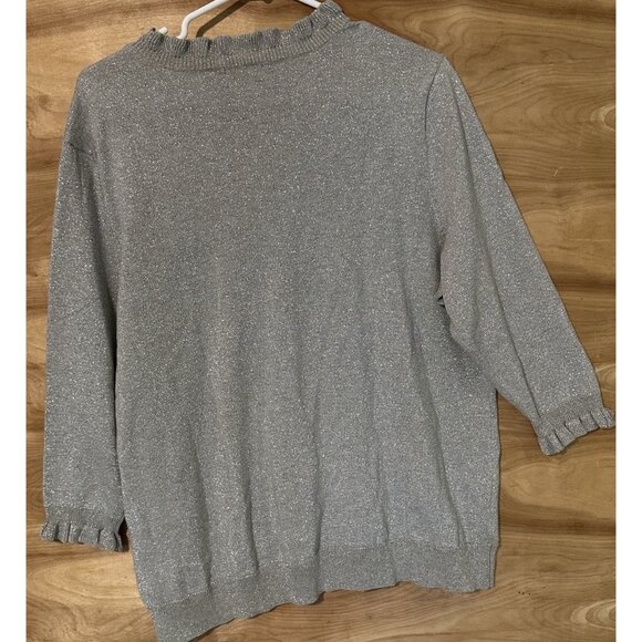 NWT Chaps Woman 2X  Silver Gray Metallic Ruffled V Neck Sweater Shimmer $75 - Picture 2 of 8